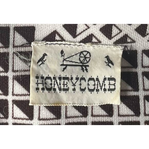 1970s Honeycomb Brand White Brown Polyester Geometric Print Sleeveless Dress - Picture 6 of 8